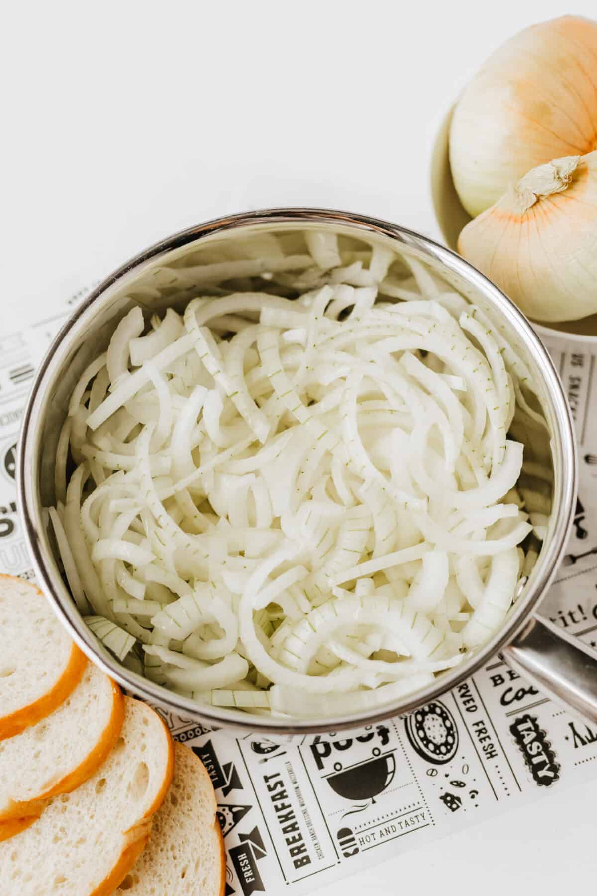 sliced onions in a saucepan