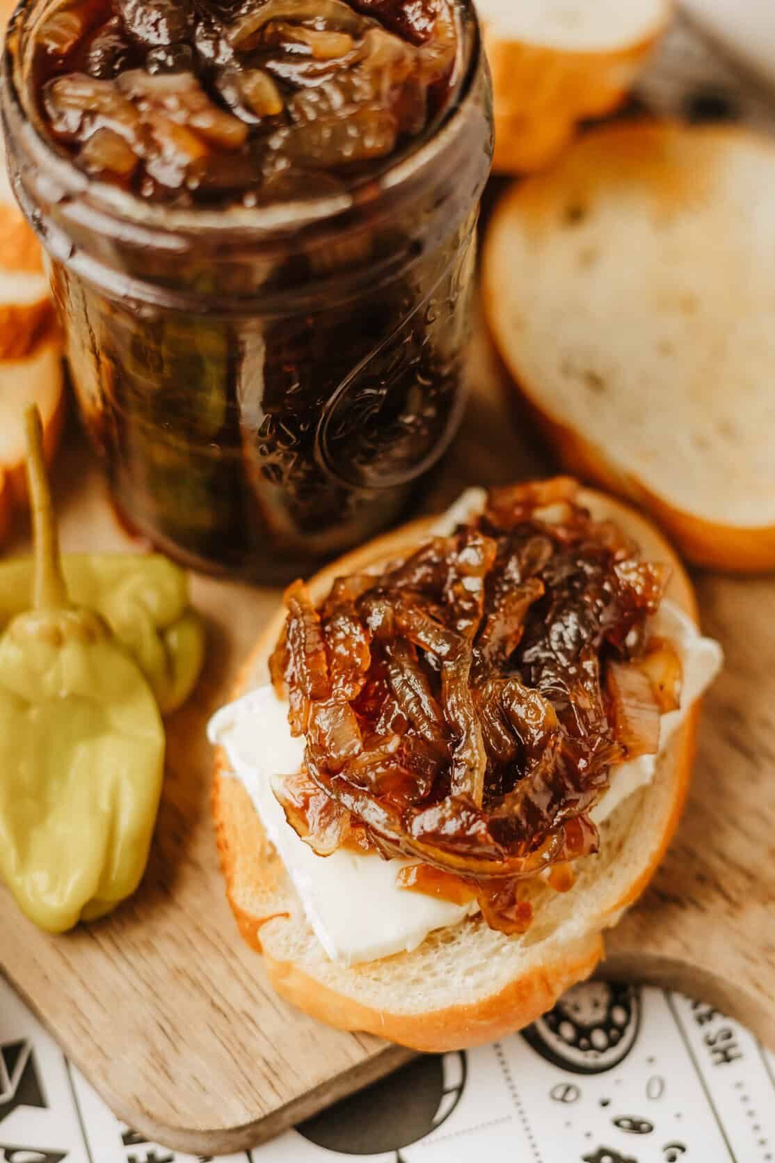 onion jam on crusty bread
