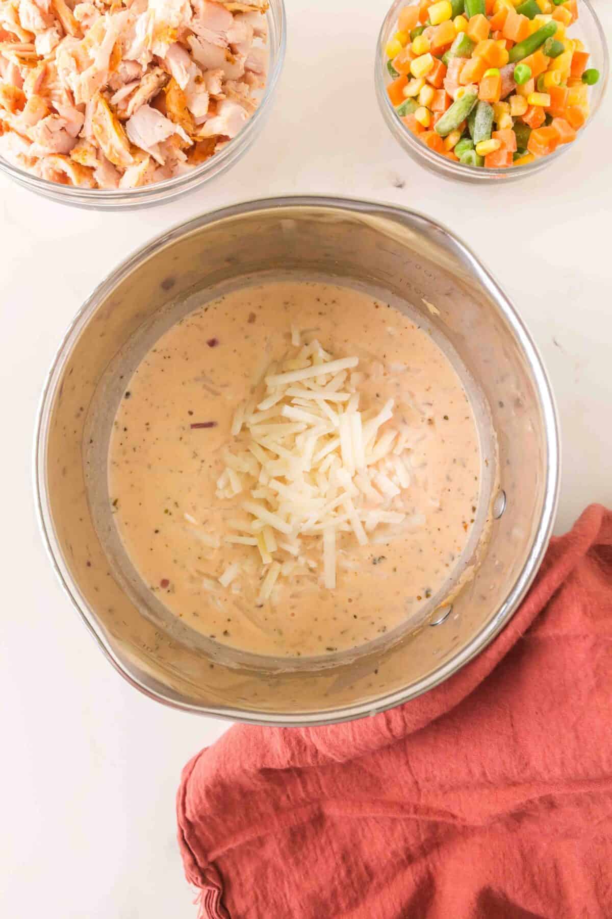 frozen hashbrowns added to pot pie filling