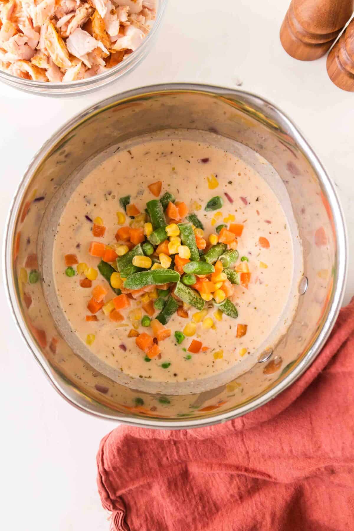 frozen veggies added to pot pie filling
