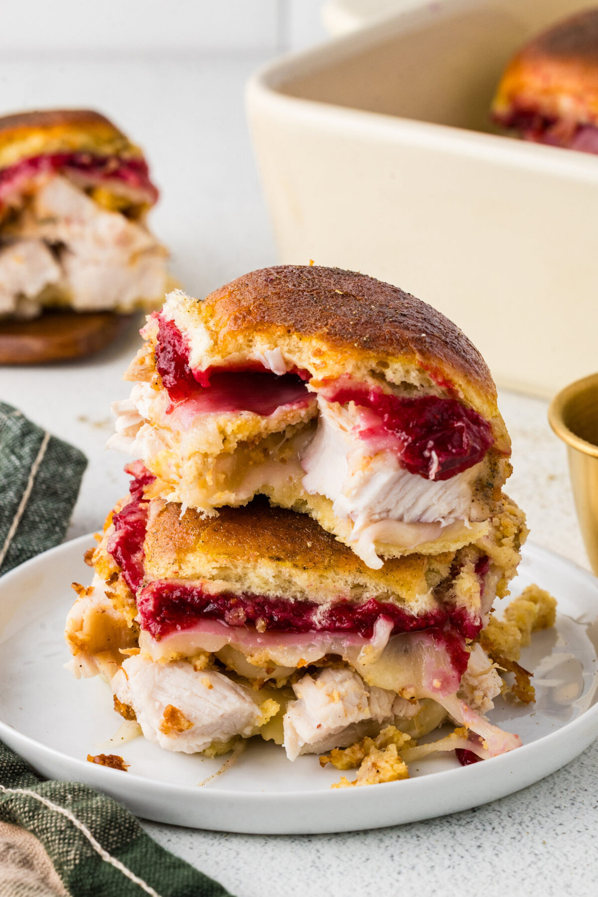 leftover turkey sliders stacked up