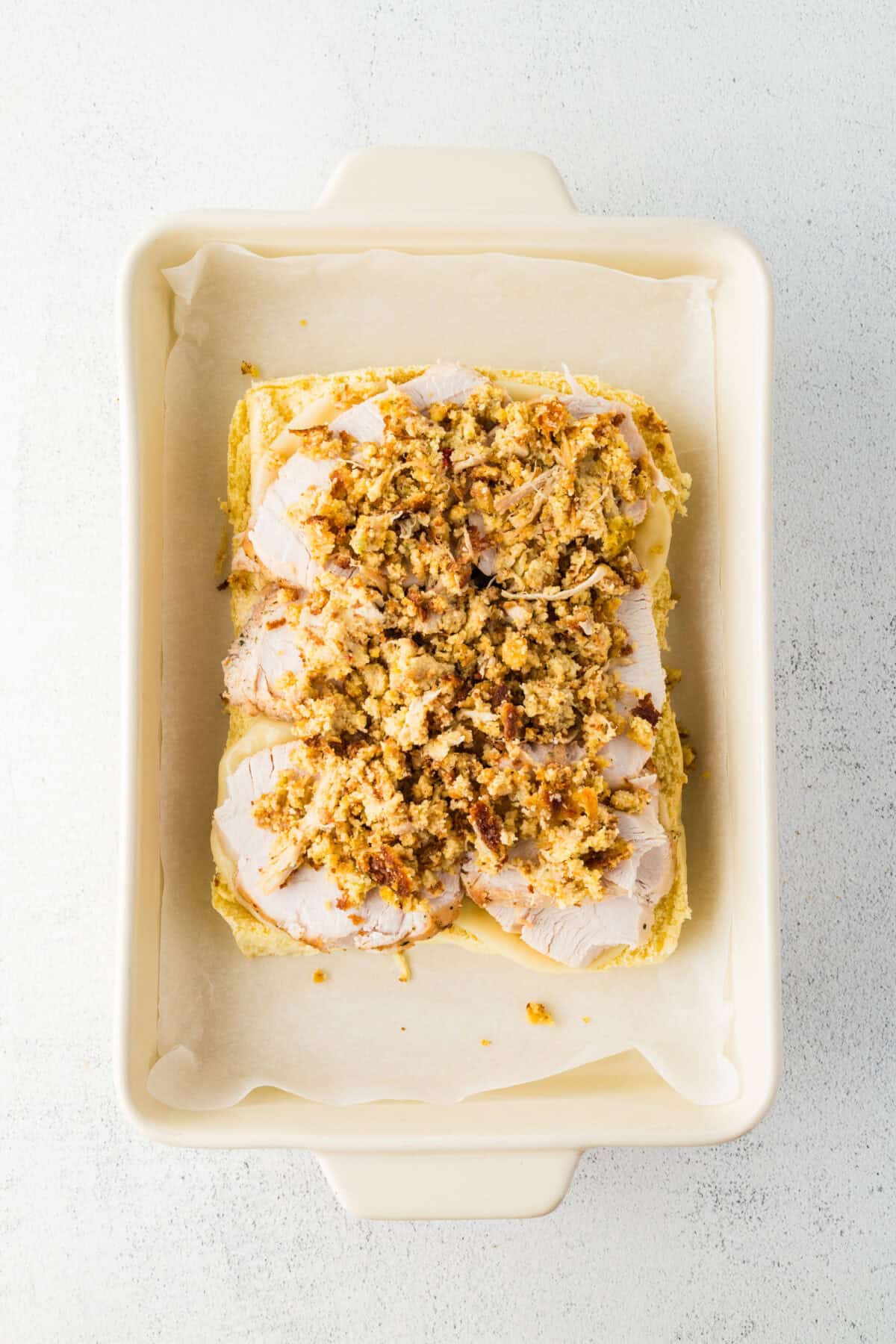 turkey and dressing spread on hawaiian rolls