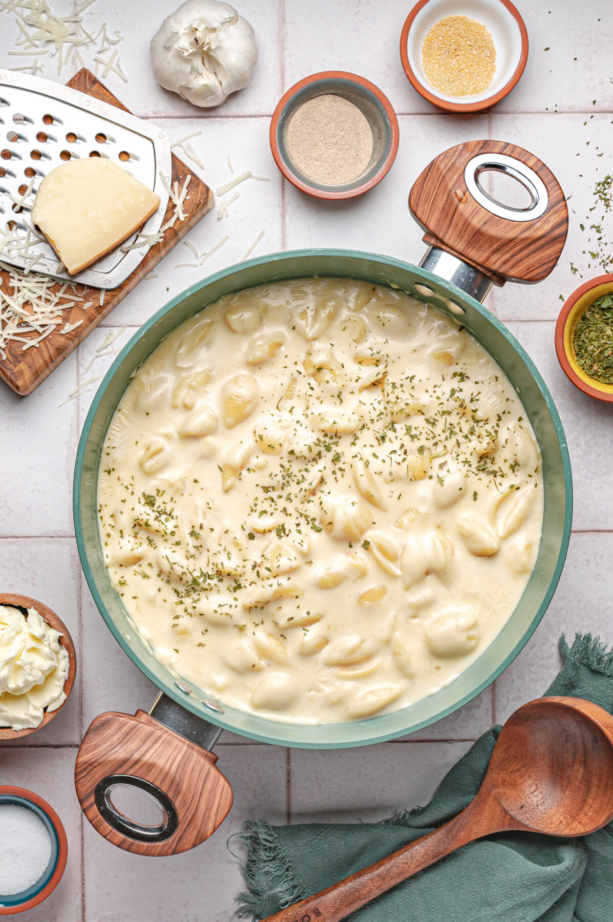 white cheddar mac and cheese in a pot