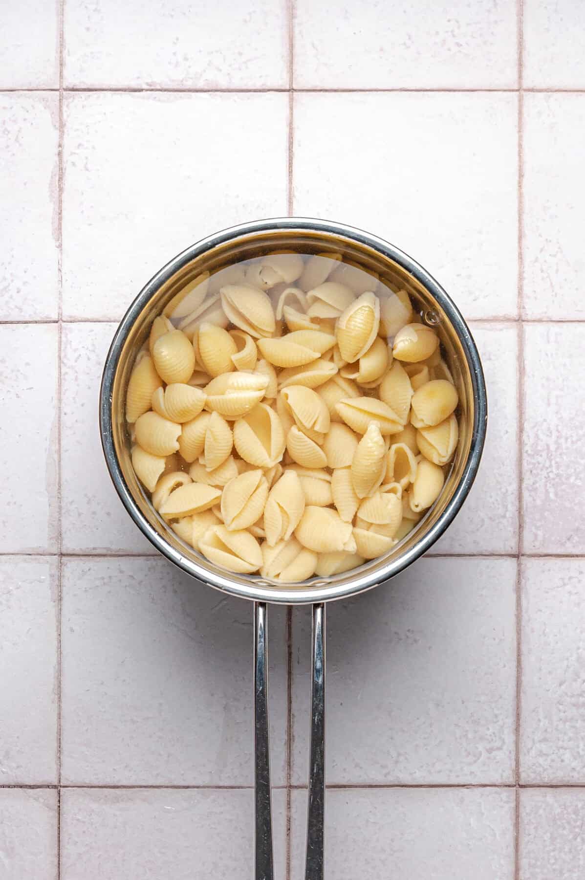 boiled pasta in a pot