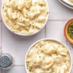 bowls of white cheddar mac and cheese